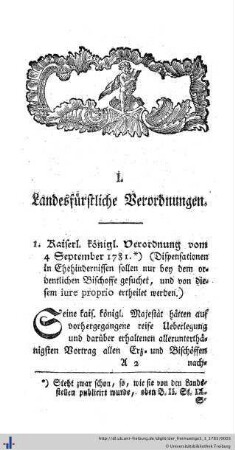 I. Landesfürstliche Bewerbungen.