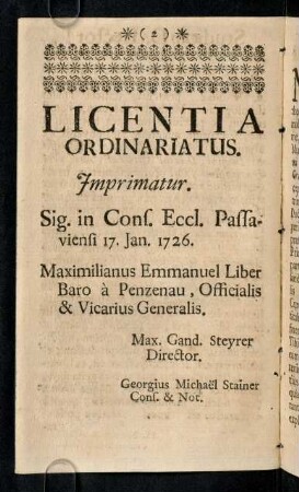 7v, Licentia Ordinariatus