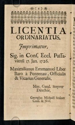 7v, Licentia Ordinariatus