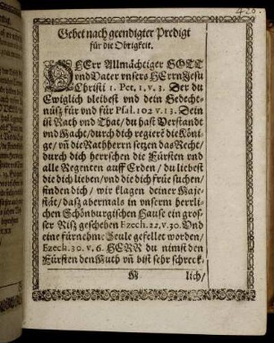 Gebet nach geendigter Predigt für die Obrigkeit