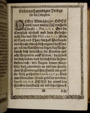 Gebet nach geendigter Predigt für die Obrigkeit
