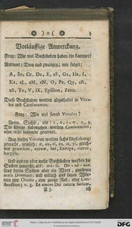 Vorläuffige Anmerckung