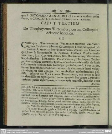 Caput Tertium De Theologorum Wirtembergicorum Colloquiis Actisque henoticis