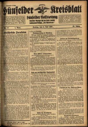 Erste Ausgabe vom Freitag, den 02. Juli 1937.