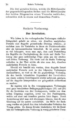 Sechste bis elfte Vorlesung. Involution. Linienpaare und Punktepaare. Homogene Coordinaten.