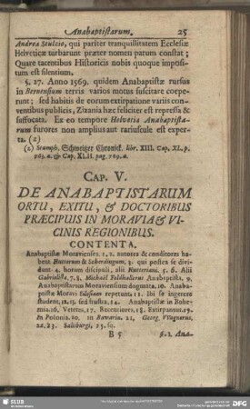 Cap. V. De Anabaptistarum Ortu, Progressu, Exitu, & Doctoribus Praecipuis In Moravia & Vicinis Regionibus