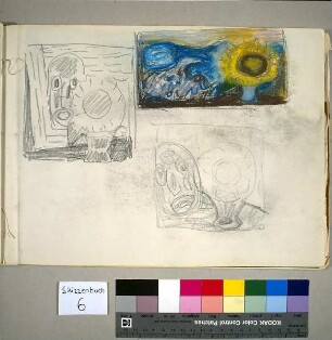 Stilleben mit Sonnenblume und Maske