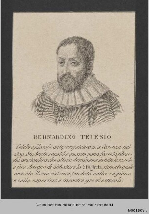 Folge von Bildnissen : Männerbildnisse, Gelehrte, Schriftsteller und Geistliche : Bildnis des Bernardo Telesio
