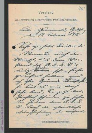 Brief von Helene Lange an Käthe Windscheid