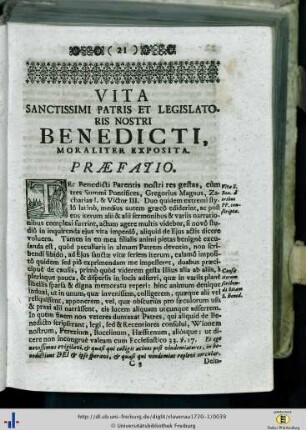 Vita Sanctissimi Patris et Legislatoris Nostri Benedicti, moraliter exposita.