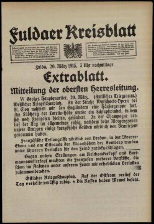 Zweite Ausgabe vom Samstag, den 20. März 1915.