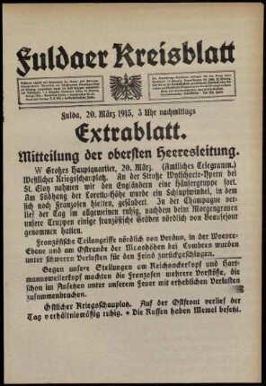 Zweite Ausgabe vom Samstag, den 20. März 1915.
