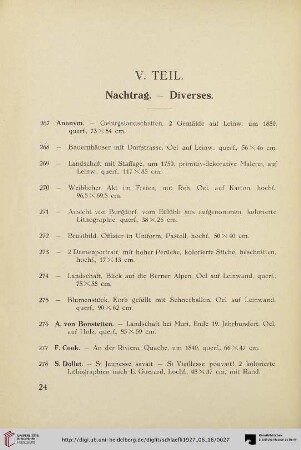 V. Teil – Nachtrag. – Diverses (Nr. 267-293)