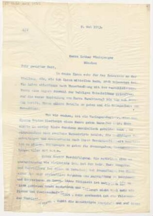 Brief an Lothar Windsperger : 03.05.1913
