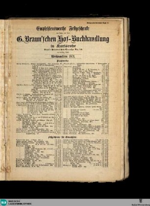 Karlsruher Tagblatt, Empfehlenswerte Festgeschenke welche in der G. Braun'schen Hof-Buchhandlung... vorräthig sind.