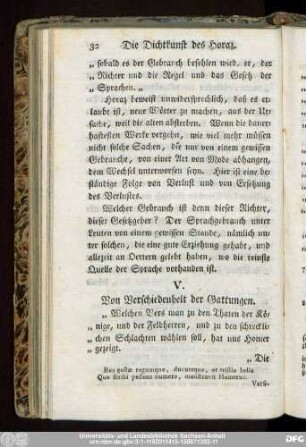 V. Von Verschiedenheit der Gattungen.