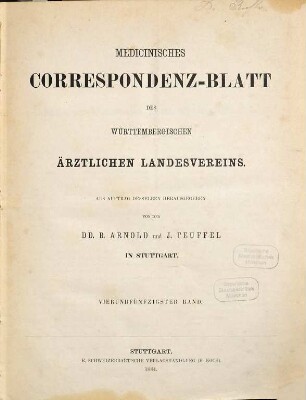 Medicinisches Correspondenzblatt des Württembergischen Ärztlichen Landesvereins. 54. 1884