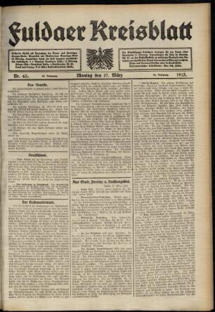 Erste Ausgabe vom Montag, den 17. März 1913.