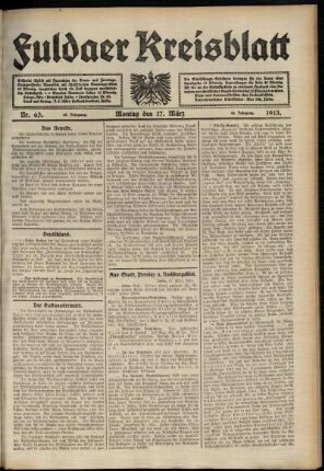 Erste Ausgabe vom Montag, den 17. März 1913.