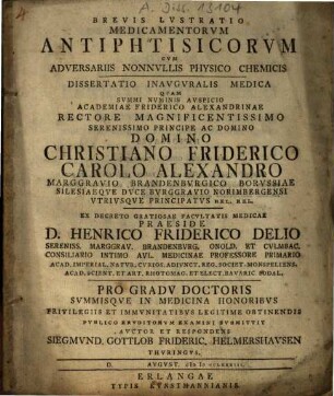 Brevis Lvstratio Medicamentorvm Antiphtisicorvm Cvm Adversariis Nonnvllis Physico Chemicis : Dissertatio Inavgvralis Medica