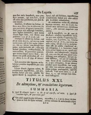Titulus XXI. De ademptione, & translatione legatorum