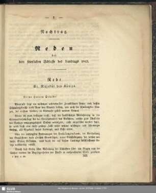 Nachtrag. Reden bei dem feierlichen Schlusse des Landtags 1843