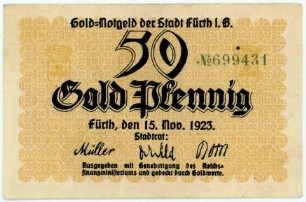 Geldschein / Notgeld, 50 Goldpfennig, 15.11.1923