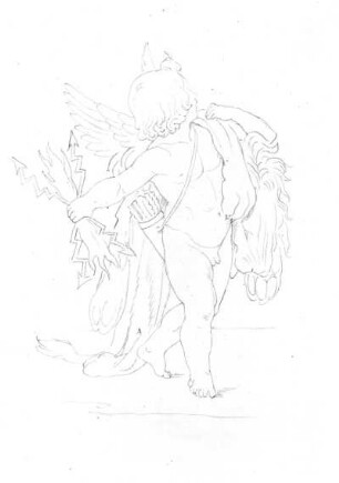 Triumphierender Amor : Rietschel, Ernst. Triumphierender Amor. Bleistift auf Transparentpapier; 20,3 x 14,9 cm. Um 1850. Privatbesitz. WVZ 314