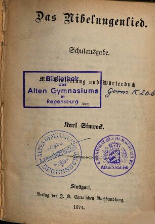 Das Nibelungenlied : mit Einleitung und Wörterbuch