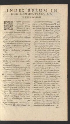Index Rerum In Hoc Commentario Memorabilium.