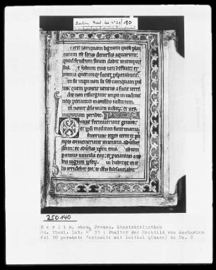 Psalter der Mechthild von Anhalt — Initiale Q (uare) und Dreiviertelbordüre, Folio 10recto
