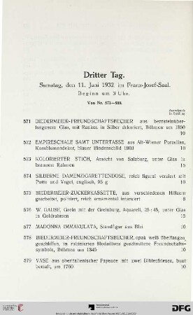 Dritter Tag: Samstag, den 11. Juni 1932, im Franz-Josef-Saal, Beginn um 3 Uhr (Nr. 571-880)