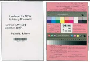 Entnazifizierung Johann Fettweis , geb. 02.11.1901 (Schlosser)
