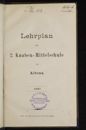 Lehrplan der 2. Knaben-Mittelschule in Altona
