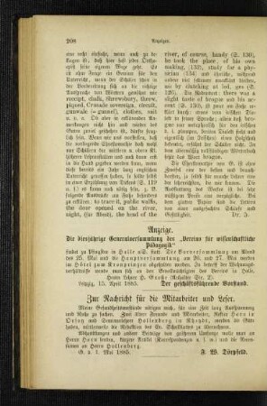 Anzeige : die diesjährige Generalversammlung des "Vereins für wissenschaftliche Pädagogik"