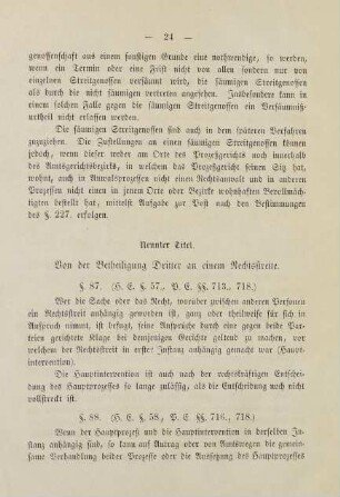 24, Neunter Titel. Von der Betheiligung Dritter an einem Rechtsstreite. §§87. bis 114.