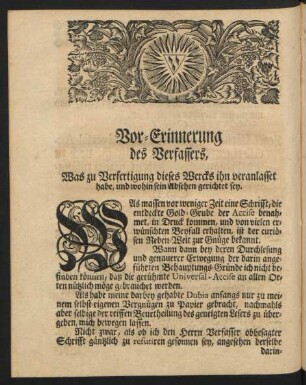 Vor-Erinnerung des Verfassers, Was zu Verfertigung dieses Wercks ihn veranlasset habe, und wohin sein Absehen gerichtet sey