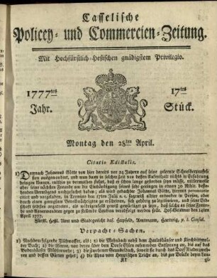 17tes Stueck, Montag den 28ten April 1777