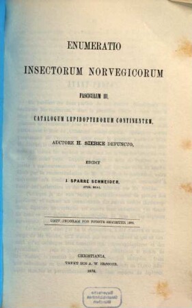 Enumeratio insectorum Norvegicorum, 3. Catalogum Lepidopterorum continentem