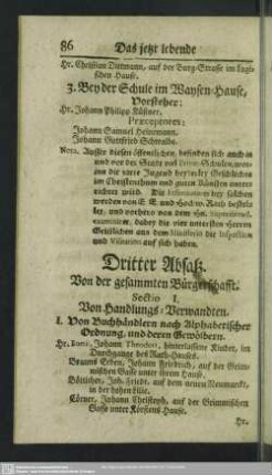 Dritter Absatz. Berufsklassen und Gewerbebetriebe : Dritter Absatz. Von der gesammten Bürgerschafft