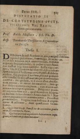 Disputatio IX. De Certitudine Iustificationis Vel Remissionis peccatorum