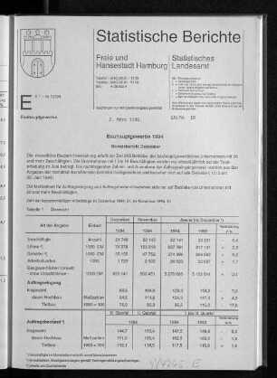 Bauhauptgewerbe 1994 Monatsübersicht Dezember : Lfd. Nr. 10
