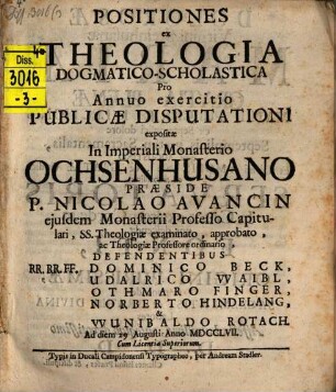 Positiones ex Theologia Dogmatico-Scholastica