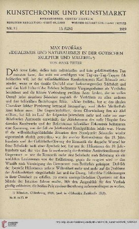 Neue Folge 30 = Jahrgang 54: Max Dvořáks "Idealismus und Naturalismus in der gotischen Skulptur und Malerei"