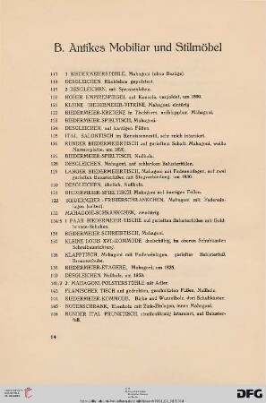 B. Antikes Mobiliar (Nr. 117-337)