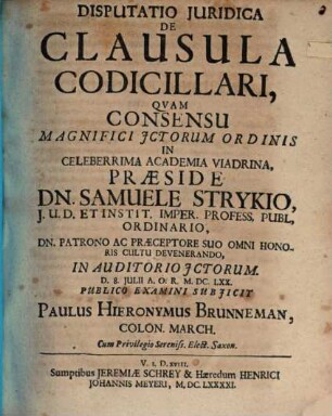 Disputatio Juridica De Clausula Codicillari