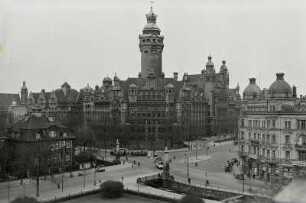 Leipzig, Neues Rathaus : Leipzig. Neues Rathaus. Ansicht vom Dach des Reichsgerichts über den Pleiße-Mühlgraben (von Südwesten)