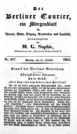 No. 807, Montag, den 12. October 1829
