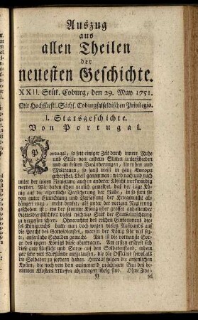 XXII. Stük. Coburg, den 29. May 1751.