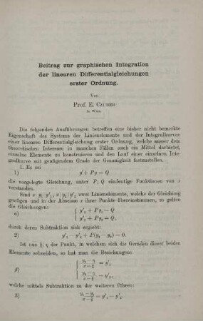 Beitrag zur graphischen Integration der linearen Differentialgleichungen erster Ordnung.
